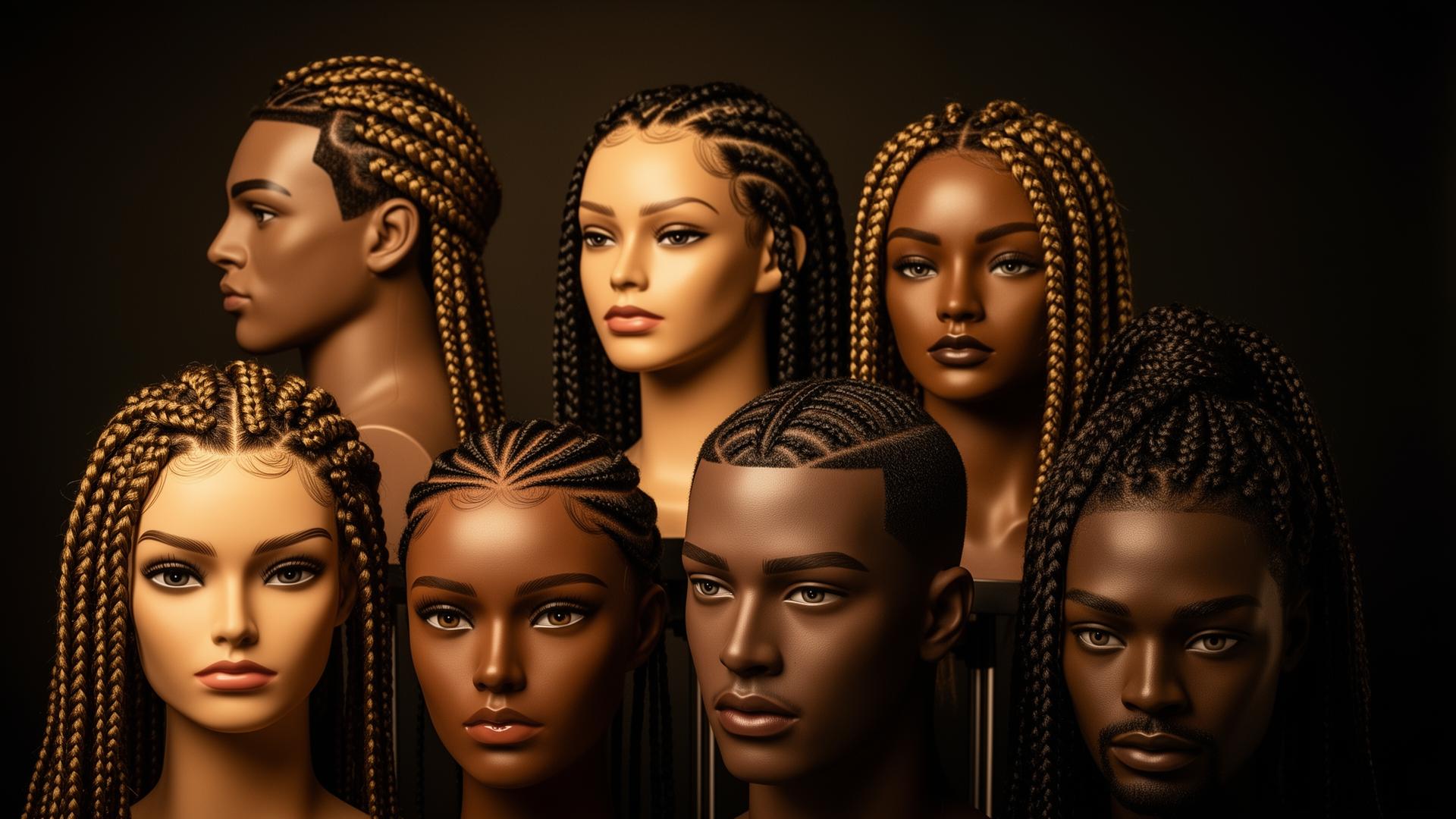 Mannequin heads with beautiful braided hairstyles